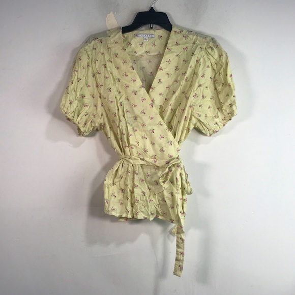 Senlis Floral Short Sleeve Wrap Top, Size L - Yellow/Multi Women's - Picture 1 of 8